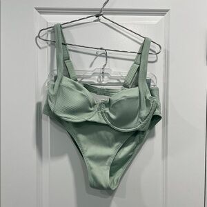 Cupshe Mint Ribbed Underwire Bikini Set